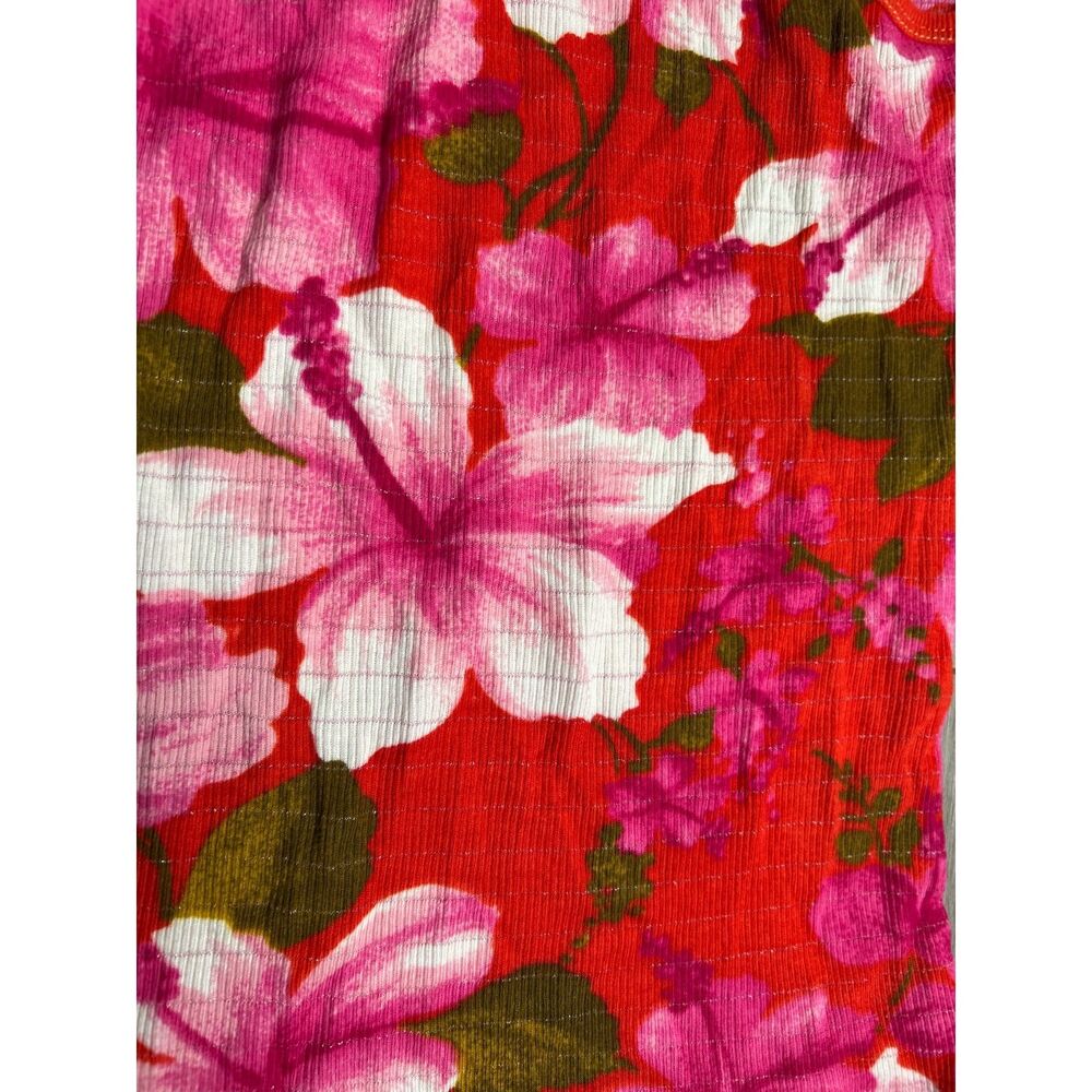 Free People Y2K Tropical Hibiscus Shimmer Ribbed Tank Top Medium - Picture 4 of 6
